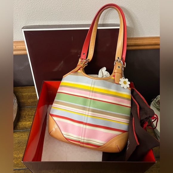 ✨ NWOT - Rare Vintage Coach Y2K Striped Hobo Bag | With Box & Dust Bag ✨ - Picture 3 of 14